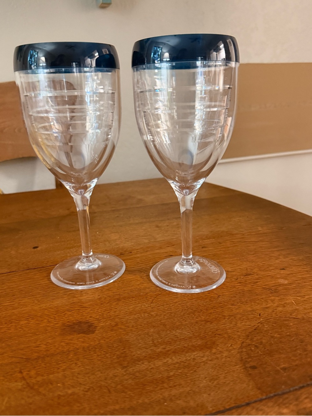 tervis Clear Stemmed Wine Glasses with Navy Blue Rim - Set of 2